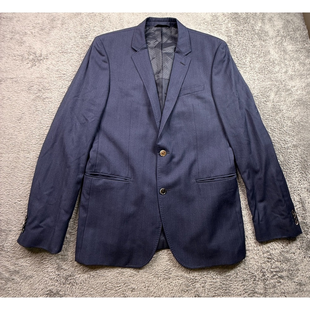 Hugo Boss Mens 100% Virgin Wool Blazer Sport Coat Navy Blue 42L 2 Button